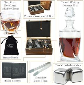 img 3 attached to 🥃 Premium Whiskey Stones Gift Set for Men & Women - Decanter, Twisted Glasses, Stainless Steel Whisky Cubes, Coasters, Tongs & Freezer Pouch in Pinewood Box