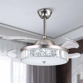 img 4 attached to CROSSIO Modern Reversible Dimmable LED Crystal Ceiling Fan Light Nickel - Enhance Your Interior with a Retractable Fan Chandelier!