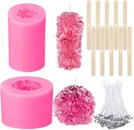 🕯️ set of 2 cylinder and sphere rose flower 3d candle molds with 100 candle wicks and 10 wooden candle wick holders - ideal for crafting beeswax candles, soaps, lotion bars, and bath bombs logo