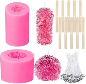 img 4 attached to 🕯️ Set of 2 Cylinder and Sphere Rose Flower 3D Candle Molds with 100 Candle Wicks and 10 Wooden Candle Wick Holders - Ideal for Crafting Beeswax Candles, Soaps, Lotion Bars, and Bath Bombs