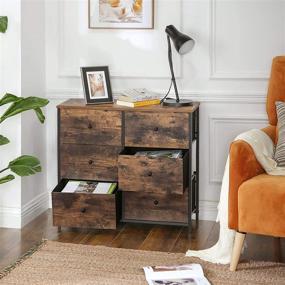 img 2 attached to 🛏️ SONGMICS 6-Drawer Dresser for Bedroom, Chest of Drawers, Closet Fabric Dresser with Metal Frame, Rustic Brown and Black ULGS23H