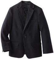 👔 stylish calvin klein boys' bi-stretch blazer suit jacket: 2-button single breasted, buttoned cuffs & front flap pockets logo