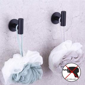 img 2 attached to 🧲 GERZWY Matte Black Adhesive Wall Hooks for Towels - Set of 2 - Premium Sticky Hooks - Bathroom Towel Hangers Without Nails - Strong Adhesive Hooks for Hanging