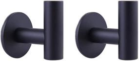 img 4 attached to 🧲 GERZWY Matte Black Adhesive Wall Hooks for Towels - Set of 2 - Premium Sticky Hooks - Bathroom Towel Hangers Without Nails - Strong Adhesive Hooks for Hanging