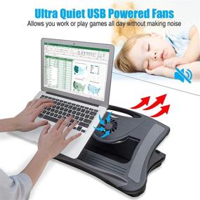 img 1 attached to 🖥️ MAX SMART Laptop Lap Pad Stand with Integrated Mouse Pad, Cushion, USB Cooling Fan, Non-Slip Heat Shield - Versatile Workstation for Home, Office, Bed Sofa, Couch, Car - Ideal for Tablets and Laptops