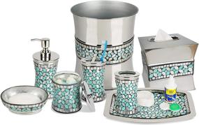 img 4 attached to 💦 nu steel Sea Foam Bath Accessory Set: Set of 8, Aqua Blue/Silver Glass Mosaic/Stainless Steel – Ideal for Bathrooms and Vanity Spaces