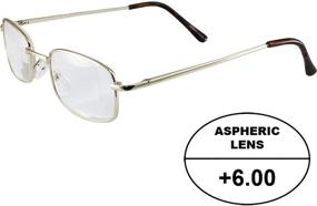 img 2 attached to Premium High-Powered Reading Glasses for Men: Gold Frame, Brown Case, +6.00 Magnification Aspheric Lenses