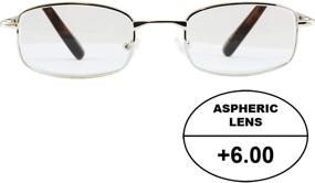 img 3 attached to Premium High-Powered Reading Glasses for Men: Gold Frame, Brown Case, +6.00 Magnification Aspheric Lenses