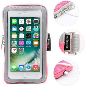 img 3 attached to 📱 iPhone 13 Pro Max Armband: iMangoo Cell Phone Pouch for Google Pixel, Water Resistant Gym Wrist Bag – Pink