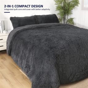 img 3 attached to Queen Size Fluffy Faux Fur Comforter Set with Kivik Shaggy Long Fur, Luxury Soft Warm Plush Sherpa Reversible Bedding Set of 3 (1 Shaggy Comforter & 1 Shaggy Pillowcase) in Dark Grey