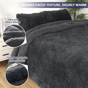 img 2 attached to Queen Size Fluffy Faux Fur Comforter Set with Kivik Shaggy Long Fur, Luxury Soft Warm Plush Sherpa Reversible Bedding Set of 3 (1 Shaggy Comforter & 1 Shaggy Pillowcase) in Dark Grey