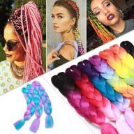 🌈24-дюймовые наращивание косы jumbo braids: африканские радужные косички "box braiding", подходящие для сенегальского кручения – 3 набора, 2 оттенка светлого голубого/фуксии. логотип