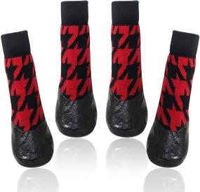 img 4 attached to 🐾 Premium BESUNTEK Dog Socks: Non-Slip Paw Protectors with Straps for Enhanced Traction & Waterproof Performance (Black, Red)