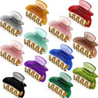 🌈 set of 12 small acrylic hair claw clips - plastic jaw clips for girls and women, 1.5 inch grip octopus clamps in 12 vibrant colors logo