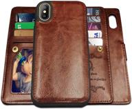 iphone xs max wallet case with magnetic detachable case, 9 card slots, wrist strap, caseowl 2 in 1 folio flip premium pu leather wallet case for iphone xs max/10s max 6.5 inch - brown logo