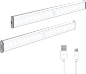 img 4 attached to USB Rechargeable Motion Sensor Under Cabinet Lights - Portable 18 LED Night Light Bar for Closet, Counter, Wardrobe, and Stairs - 2 Pack