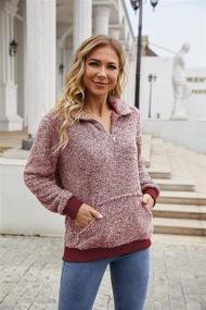 img 2 attached to VIISHOW Women's Sherpa Fluffy Fleece Pullover with Oblique Zipper, Long Sleeve, Pocketed Sweatshirt Jacket Coat