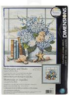 🐚 dimensions 'hydrangeas and sea shells' cross stitch kit, 14 count white aida, 11x12 inches logo