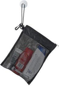 img 3 attached to Black Shower Bag Tote - Compact and Lightweight Mesh Caddy Toiletry Organizer, 12”L x 9”W, With Suction Cup, Hanging Cord, Zipper, and Drawstring Pouch 14”L x 10”W