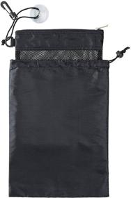 img 2 attached to Black Shower Bag Tote - Compact and Lightweight Mesh Caddy Toiletry Organizer, 12”L x 9”W, With Suction Cup, Hanging Cord, Zipper, and Drawstring Pouch 14”L x 10”W