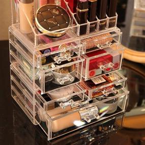 img 1 attached to Cq Acrylic Clear Makeup Organizer - Stackable Large Cosmetic Display Case with 7 Drawers for Beauty Skincare Product Organizing - Set of 3