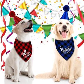 img 1 attached to 🎅 Christmas Dog Birthday Party Supplies: 6-Piece Set of Dog Bandanas, Hats, and Bow Tie Collars for Pet Costume Accessories, 2 Colors (Blue, Red, M)