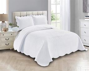 img 2 attached to 🛏️ Linen Plus Luxury Oversized Coverlet Embossed Bedspread Set Solid White King/California King Bed Cover - Ashley Exclusive