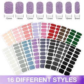 img 2 attached to 🎉 16 Sheets of 256 Nail Polish Stickers - Glitter & Solid Color Strips with Self-Adhesive Full Nail Wraps and DIY Nail Art Decals - Includes 2 Nail Files for Women and Girls (Vivid Colors)