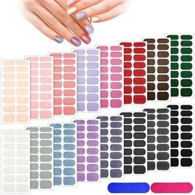 img 4 attached to 🎉 16 Sheets of 256 Nail Polish Stickers - Glitter & Solid Color Strips with Self-Adhesive Full Nail Wraps and DIY Nail Art Decals - Includes 2 Nail Files for Women and Girls (Vivid Colors)