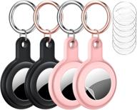 🔑 belongme airtag holder, 4-pack anti-lost keychain with soft silicone anti-scratch case cover for airtag finder, including 6pcs screen protector - compatible with apple airtag 2021 logo