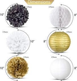 img 3 attached to 🎉 EpiqueOne 22-Piece Party Decoration Kit: Hanging Lanterns, Honeycomb Balls, Pom Poms in Black, Gold & White - Effortless Assembly for Special Occasions