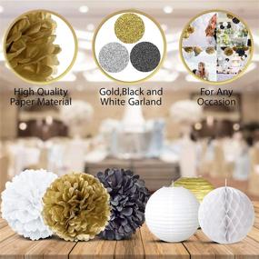 img 2 attached to 🎉 EpiqueOne 22-Piece Party Decoration Kit: Hanging Lanterns, Honeycomb Balls, Pom Poms in Black, Gold & White - Effortless Assembly for Special Occasions