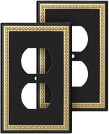 stylish pearled frame wall plate switch cover - 2 pack, matte black & dark golden logo