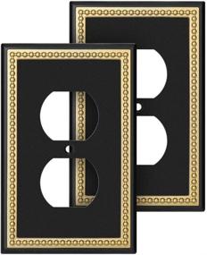 img 4 attached to Stylish Pearled Frame Wall Plate Switch Cover - 2 Pack, Matte Black & Dark Golden