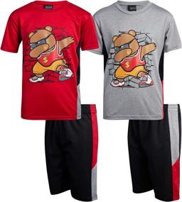 img 4 attached to 👕 4-Piece Performance Short Sleeve T-Shirt and Short Set for Boys - Mad Game