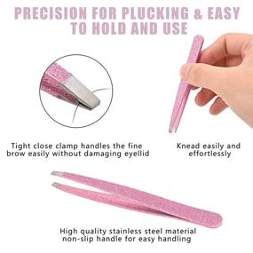 img 2 attached to 4-Piece Tweezers Set - Professional Stainless Steel Slant Tip and Pointed Craft Tweezers with Leather Case in 💁 Rose Gold Finish for Precision Eyebrow Shaping, Ingrown Hair Removal, Facial Hair Grooming, Blackhead Extraction and Lash Extension Applications