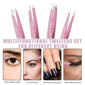 img 1 attached to 4-Piece Tweezers Set - Professional Stainless Steel Slant Tip and Pointed Craft Tweezers with Leather Case in 💁 Rose Gold Finish for Precision Eyebrow Shaping, Ingrown Hair Removal, Facial Hair Grooming, Blackhead Extraction and Lash Extension Applications