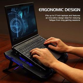 img 1 attached to 🖥️ Улучшенная охлаждающая подставка ENHANCE Cryogen для игрового ноутбука - 17 дюймов - 5 тихих вентиляторов, 2 USB, светодиодная подсветка - тонкий, портативный дизайн