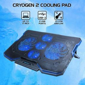 img 3 attached to 🖥️ Улучшенная охлаждающая подставка ENHANCE Cryogen для игрового ноутбука - 17 дюймов - 5 тихих вентиляторов, 2 USB, светодиодная подсветка - тонкий, портативный дизайн