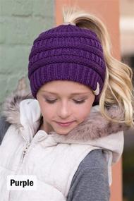 img 3 attached to 🎀 Funky Junque BeanieTail Kids Ribbed Hat for Ponytail Messy Buns