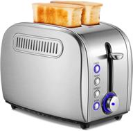 🍞 stylish retro 2 slice stainless steel toaster with wide slot, 6 browning settings, and multiple functions - 800w silver anti-fingerprint design логотип