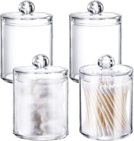 img 4 attached to 🧼 Xilanhhaa 4 Pack Plastic Cotton Swab Ball Pad Holders - Clear Acrylic Jar with Lids Makeup Organizer for Cotton Swab, Rounds, Ball, Floss Picks, Bath Salts