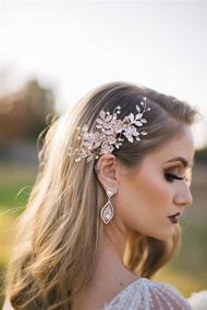 img 3 attached to Handcrafted Rhinestone Bridal Comb Barrette - SweetV Light Rose Gold Wedding Hair Accessory for Women