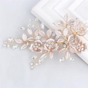 img 4 attached to Handcrafted Rhinestone Bridal Comb Barrette - SweetV Light Rose Gold Wedding Hair Accessory for Women