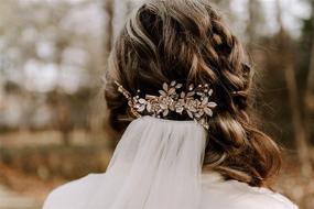 img 1 attached to Handcrafted Rhinestone Bridal Comb Barrette - SweetV Light Rose Gold Wedding Hair Accessory for Women