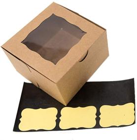 img 4 attached to 🎁 10 Pack 4x4x2.5" Small Brown Bakery/Pastry Boxes with Window - Ideal for Weddings, Holidays, Party Favors, Birthdays, Desserts - Includes Bonus Labels