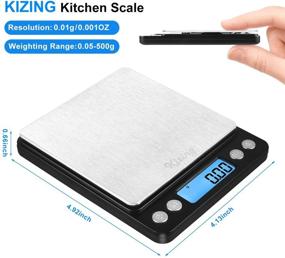 img 2 attached to 📏 Kizing Digital Kitchen Scale - Compact 500g/0.01g Pocket Jewelry & Cooking Food Scale with LCD Display, Stainless Steel - Battery Included