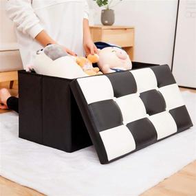 img 4 attached to 🪑 B.N.D TOP Folding Storage Ottoman Bench, Footrest Padded Seat, Faux Leather, Black & White 30 Inch - Versatile Shoe Storage Seat or Blanket Chest - Black & White Bench (30")