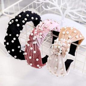 img 3 attached to 🎀 Vintage Velvet Wide Headbands with Pearl Accents - 3 Pack Fashion Hair Accessories for Women and Girls