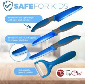 img 2 attached to 🔪 TruChef Kids Knife Set - Complete 5 Piece Blue Cook Set for Little Chefs - Includes Kids Chef Knife, Paring Knife, Peeler, Scissors & Holder